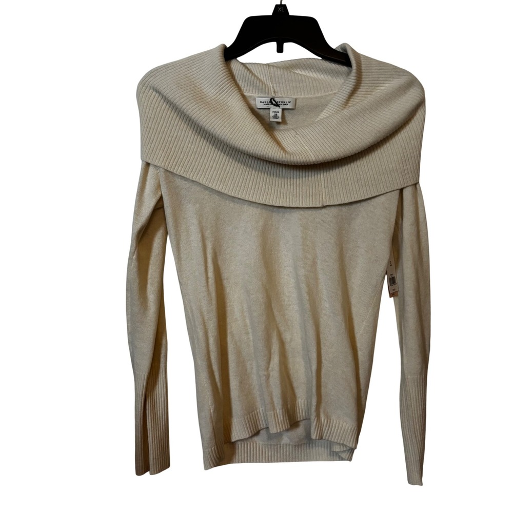 Banana Republic Womens Sweater XS Petite NWT Wool Cashmere Blend Ivory Cowl Neck